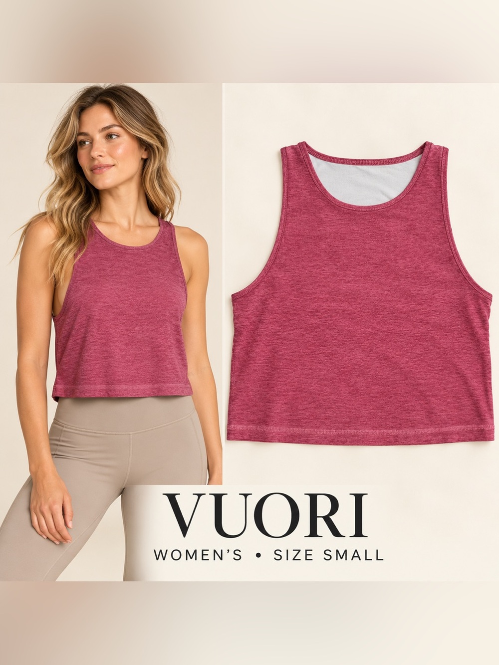 Vuori Elevation Plyo Tank in Desert Rose Heather Size Small